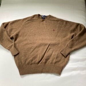 VTG Polo Ralph Lauren 100% Wool Sweater XL Camel Tan Heavyweight Hong Kong EUC